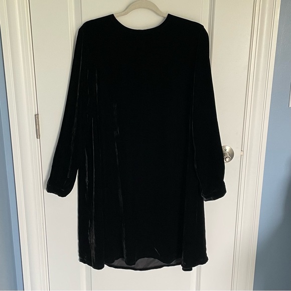 New! Eileen Fisher Velvet Silk Crewneck Long Sleeve Shift Dress 35773 - Picture 2 of 11